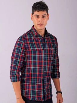 The Indian Garage Co - Men Slim Fit Checks Full Sleeves Cutaway Collar Casual Shirt