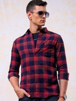 The Indian Garage Co - Men Slim Fit Checks Full Sleeves Cutaway Collar Casual Shirt