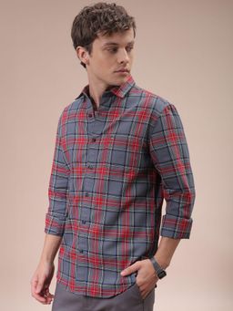 The Indian Garage Co - Men Slim Fit Checks Full Sleeves Cutaway Collar Casual Shirt