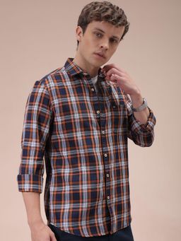 The Indian Garage Co - Men Slim Fit Checks Full Sleeves Cutaway Collar Casual Shirt