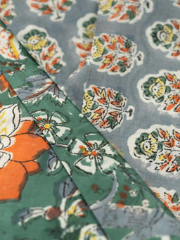 NAVYAS FASHION - Multi-Color Cotton Block Printed Unstitched Kurta and Bottom (Set of 2)