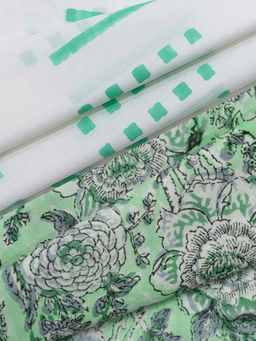 NAVYAS FASHION - Green Cotton Block Printed Unstitched Kurta and Bottom (Set of 2)