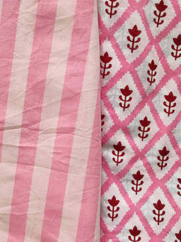 NAVYAS FASHION - Pink Cotton Block Printed Unstitched Kurta and Bottom (Set of 2)