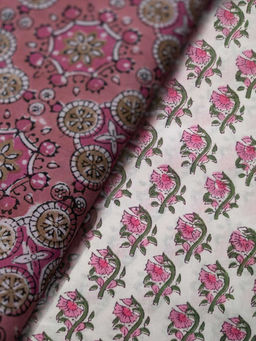 NAVYAS FASHION - Multi-Color Cotton Block Printed Unstitched Kurta and Bottom (Set of 2)