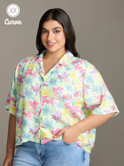 Twenty Dresses by Nykaa Fashion - Curve Multicolor Floral Print Resort Collar Crop Shirt