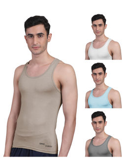 FREECULTR - Men's Twin Skin Bamboo Anti Microbial Breathtech Cotton Vest, Pack of 4