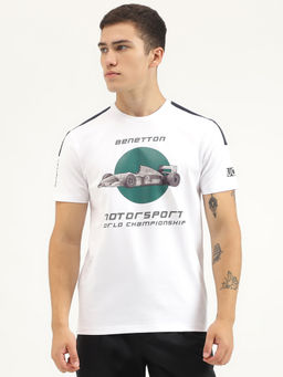 United Colors of Benetton - Relaxed Fit Round Neck White Typography T-Shirt