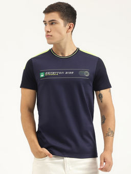 United Colors of Benetton - Relaxed Fit Round Neck Navy Typography T-Shirt
