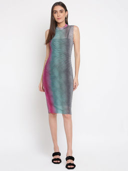 IKI CHIC - Multicolor Mesh Sleeveless Round Neck Bodycon Dress