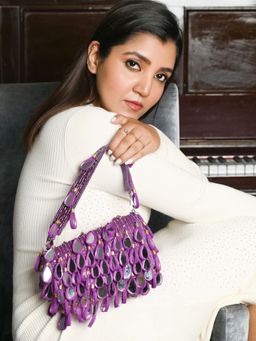 Odette - Purple Suede Beads and Mirror Work Handbag