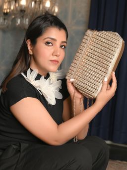 Odette - Golden Pu Comprehensive with Stone and Mirror Clutch