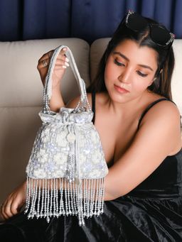 Odette - Light Grey Metallic Sequins and Beads Work Potli Bag