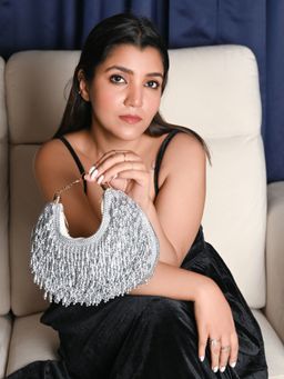 Odette - Silver Beads Work Handbag