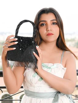 Odette - Black Embellished with Sequin and Beads Handbag