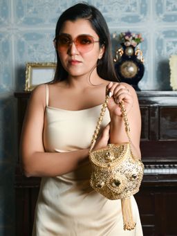Odette - Golden Stone with Metallic Wrist Loop Handbag