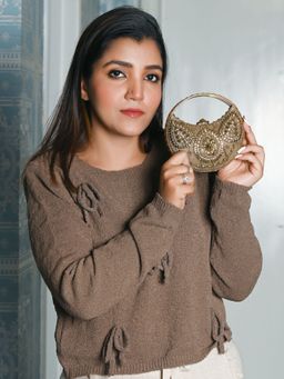 Odette - Women Golden Metal with Stone Clutch