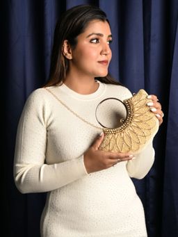 Odette - Women Beige Embellished Sequin Clutch