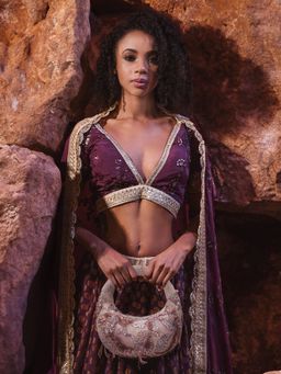 versuhz - Pink Flower Design Embellished Beaded Handbag