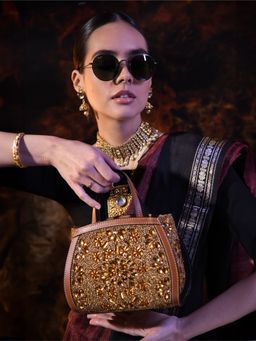 versuhz - Brown Embellished Poppy Handbag