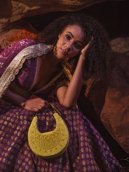 versuhz - Yellow Acrylic Stone and Glass Beads-Embellished Handbag