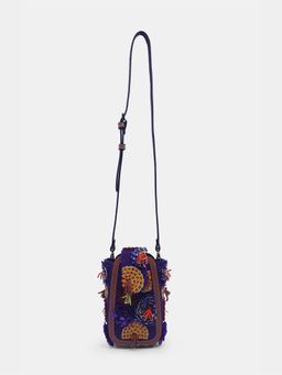 versuhz - Purple 3D Flower Embellished Beaded Crossbody Sling Bag