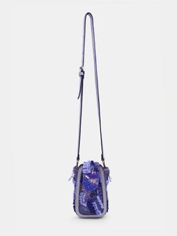 versuhz - Purple Embellished Beaded Ditsy 3D Flower Sling Bag
