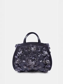 versuhz - Black 3D Floral Trimmed Embellished Handbag