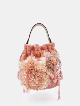 versuhz - Peach 3D Floral Hand Embellished Potli Bag