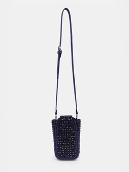 versuhz - Black Embellished Beaded Ditsy Flower Sling Bag