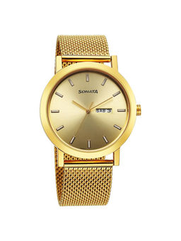 Sonata - Men Gold Round Dial Analog Watch - 77108YM09