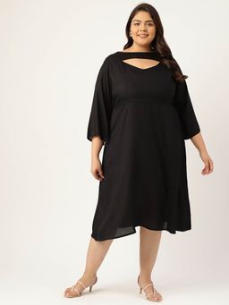 theRebelinme - Womens Black Solid Color A-line Midi Dress