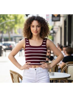 Oh Rare - Striped Cotton Crop Top - Maroon