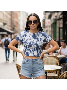 Oh Rare - Tie and Dye Cotton Crop T-shirt - Blue