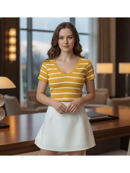 Oh Rare - Striped Cotton Crop T-shirt - Yellow