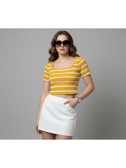 Oh Rare - Striped Cotton Crop T-shirt - Yellow