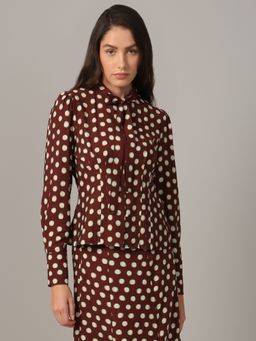 VERO MODA - Polka Dot Tie-Detail Shirt - Brown
