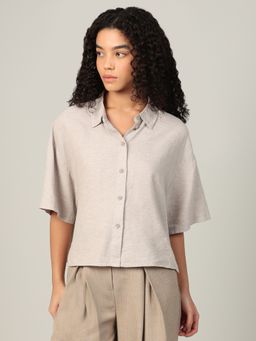 VERO MODA - Linen Blend Half Sleeves Shirt - Grey