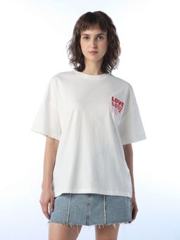 ONLY - Women's Typographic Oversized White T-shirt