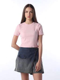 ONLY - Women's Solid Slim Fit Pink T-shirt