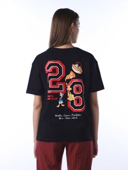 ONLY - Women's Printed Regular Fit Black T-shirt