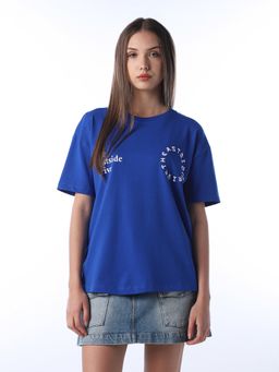 ONLY - Women's Typography Regular Fit Blue T-shirt
