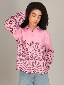 VERO MODA - Organic Cotton Embroidered Shirt - Pink