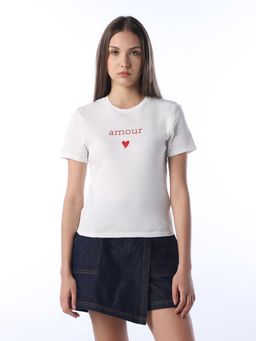 ONLY - Women's Typography Regular Fit White T-shirt