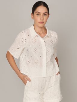 VERO MODA - White Floral Cut-Work Shirt