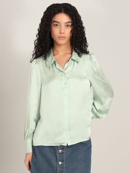 VERO MODA - Mint Green Satin Regular Fit Shirt
