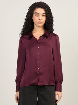 VERO MODA - Maroon Satin Regular Fit Shirt