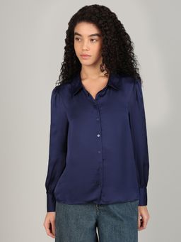VERO MODA - Navy Blue Satin Regular Fit Shirt
