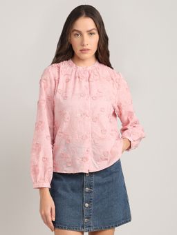 VERO MODA - Pink Floral Embroidered Cotton Shirt