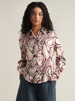 VERO MODA - Printed Full Sleeves Shirt - Brown