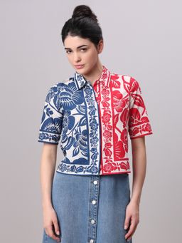 VERO MODA - Colourblocked Floral Printed Cotton Shirt - Multi-Color